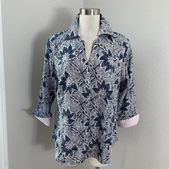 Foxcroft Womens Plus 16W Wrinkle Free Floral Button Up Shirt Fitted Blouse - Picture 1 of 10